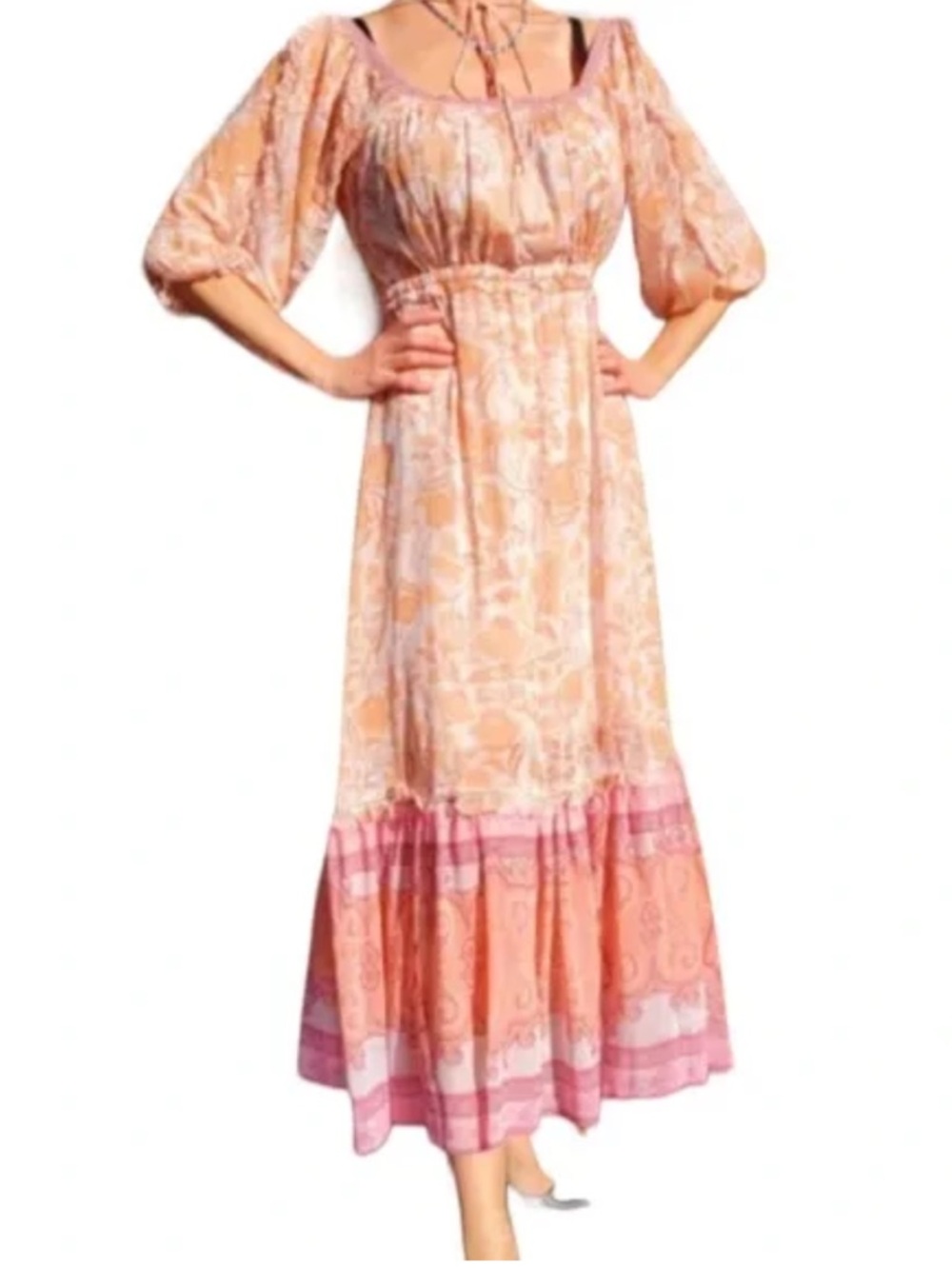 Super Natural by Secret Mission Peach & Pink Floral Maxi Dress Size Small